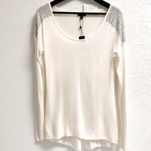 Express Ivory Long Sleeve Top with Metallic Accents